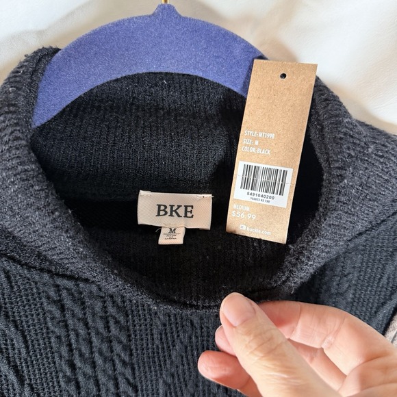 BKE Buckle Pullover Sweatshirt Women's M Knit Mock Neck Pocket Brown/Black Tags - Picture 2 of 7
